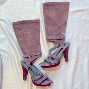 Francesco Morichetti Pink Suede Platform Sandals with boot sleeve detail size 9